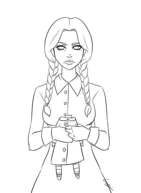 Morticia was always gazing out at rainy days and declaring, how beautiful a day it is! or saying that black is so much more cheerful! because they found joy in their dark aesthetic. Wednesday Addams - lineart by Sonten on DeviantArt ...