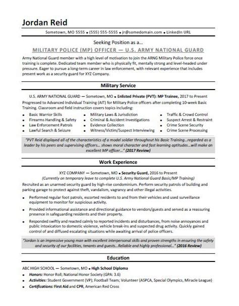 Military Resume Sample