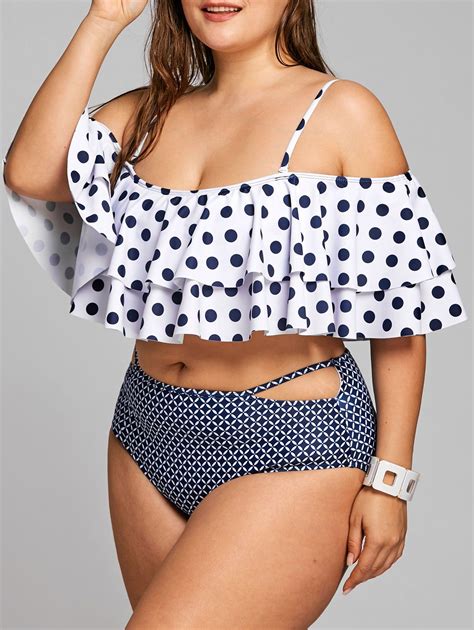 2019 Polka Dot Plus Size Tiered Flounce Bikini