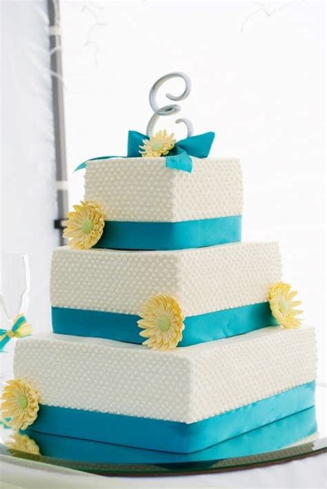 Turquoise And Yellow Wedding Cake