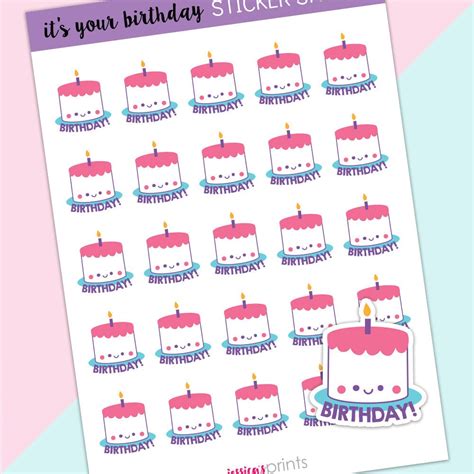 Cute Birthday Planner Stickers Birthday Cake Stickers Etsy