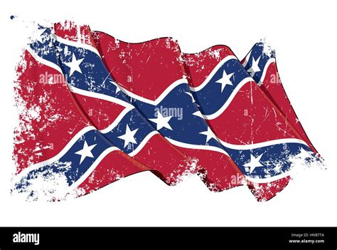 Grunge Vector Illustration Of A Waving Confederate Rebel Flag Under A
