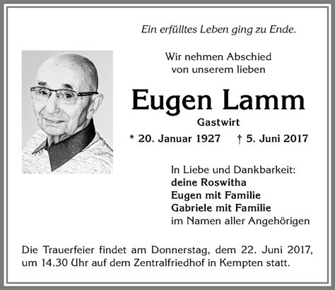 Traueranzeigen Von Eugen Lamm Augsburger Allgemeine Zeitung