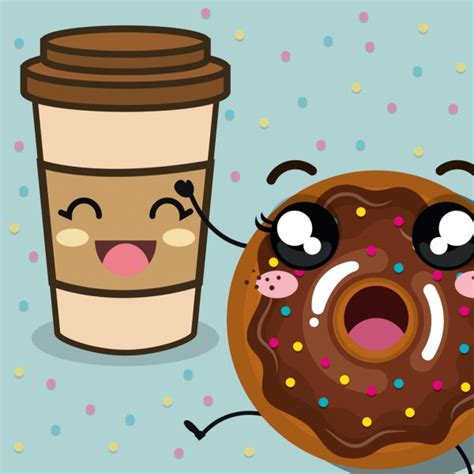 Donut And Coffee Kawaii Cartoon — Stock Vector © Yupiramos 127119566