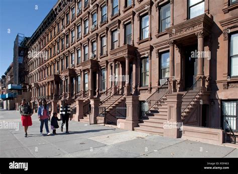 Brownstone Buildings In Harlem Manhattan New York City Usa Stock