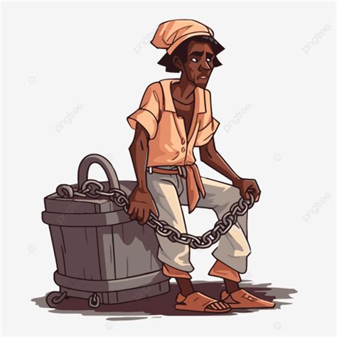 Homem De Clipart De Escravidão Senta Se Em Um Balde Com Uma Corrente Em Volta Do Pescoço Cartoon