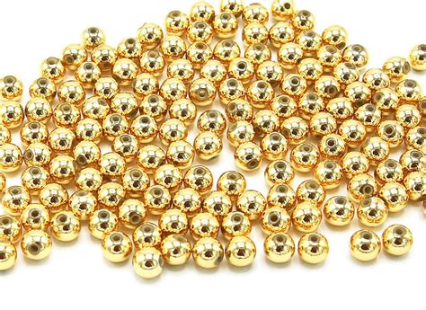 Spacer Beads Gold Color Plated Round Acrylic Loose Beads Sold By Lot 100 Pcs Size 8mm