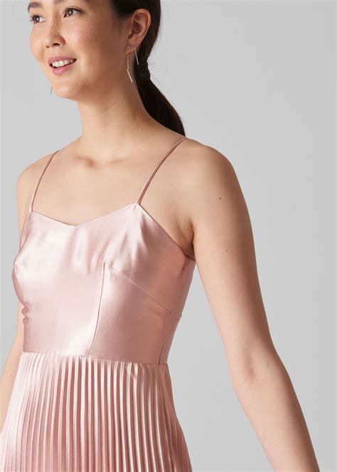 Pale Pink Satin Pleated Strappy Dress Whistles