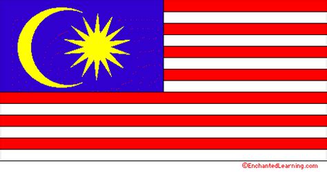 The flag of turkey is red flag with a white crescent moon and a little white star in the centre of the moon. Malaysia's Flag - EnchantedLearning.com