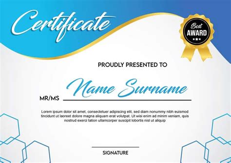 Certificate Of Award Template With Blue Color Pikvector