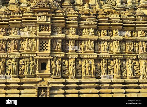 Intricately Carved Wall Of Parsvanath Temple Khajuraho Madhya Pradesh