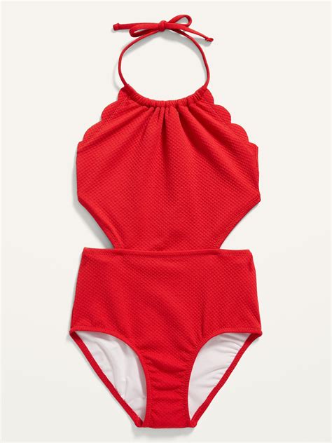 Textured Scallop Edged Cutout Swimsuit For Girls Old Navy
