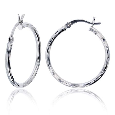 Decadence Sterling Silver Diamond Cut Polished Basic Hoop Earrings