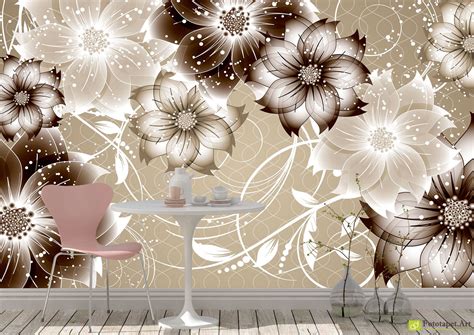 Digital Wall Murals Flowers On A Dark Background Fototapetart