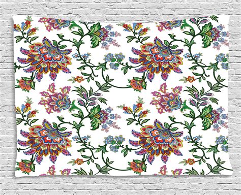 Floral Tapestry Vintage Style Ornamental Flower Motifs Flourishing