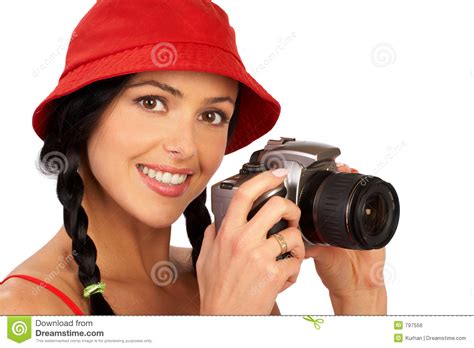 Smiling Woman And Photo Camera Stock Photo Image Of