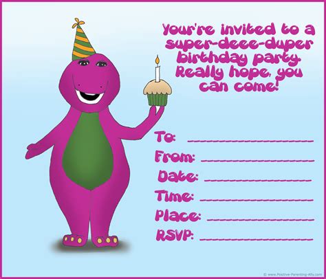 Free Barney Birthday Party Invitations Templates