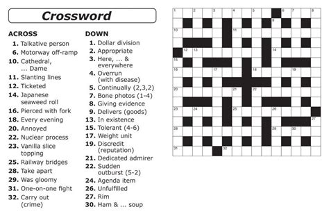 Easy crossword puzzles printable daily template