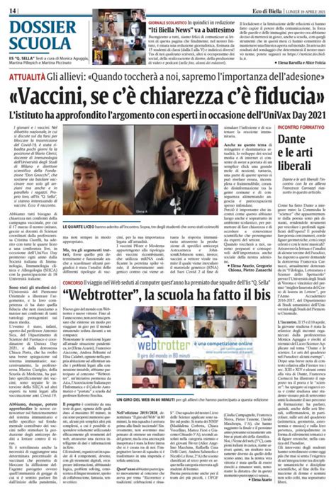 Nessuna scuola mi consola (einaudi). La "nostra" pagina sull'Eco - 19 aprile 2021 - ITIS BIELLA ...