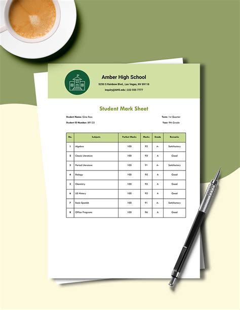 Mark Sheet Template In Word Free Download