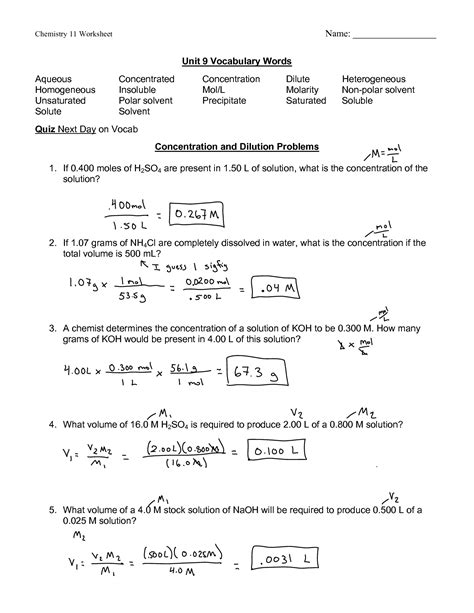 7 Molarity Worksheet With Answers
