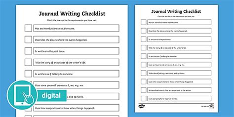 Journal Writing Checklist Teacher Made Twinkl