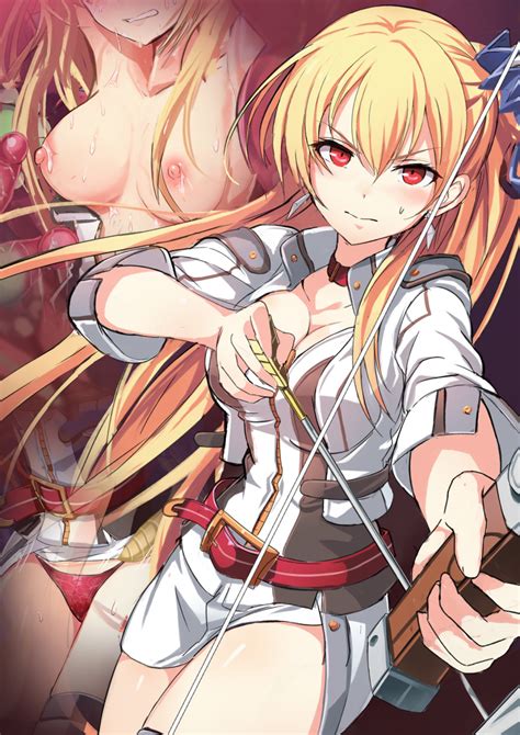 Rule 34 Alisa Reinford Arrow Belt Blonde Hair Blush Bow Weapon Breasts Choker Cleavage