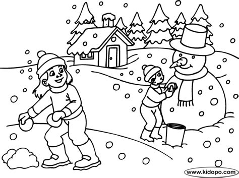 Coloreando niños jugando en la nieve | Colorear imágenes