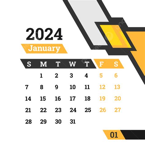 Januari 2024 Desain Kalender Bulanan Minimalis Vektor Kalender Januari