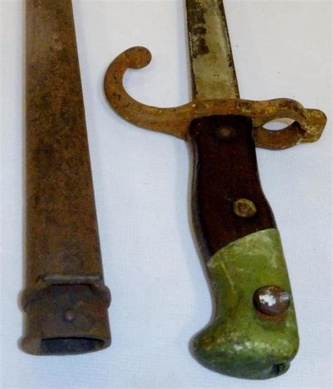 Lot Antique C 1875 French Bayonet Sword W Metal Scabbard