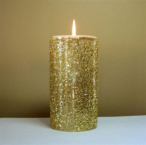 Gold Glitter Unscented Decorative Pillar Candle Decorative Etsy