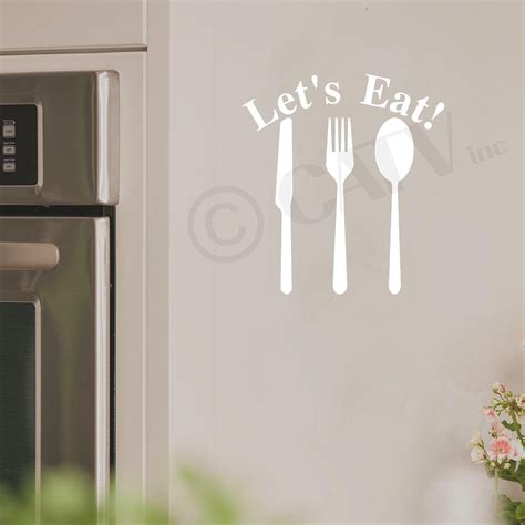let s eat with knife spoon and fork kitchen quote vinyl lettering wall decal sticker love decals