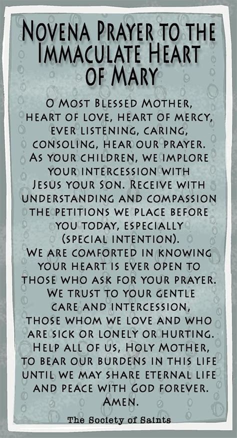 Immaculate Heart Of Mary Prayer Card Etsy Prayers To Mary Novena