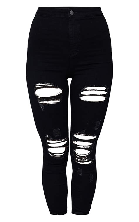 Prettylittlething Black Disco Ripped Skinny Jeans Prettylittlething Ie