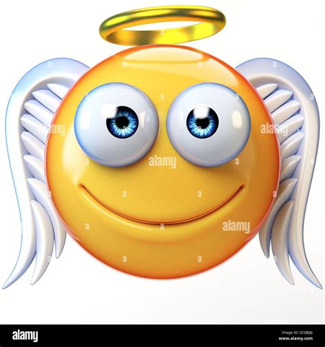 Angel Emoji Isolated On White Background Emoticon With Wings And Halo