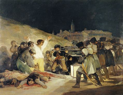 Although goya's second of may (above) is a tour de force of twisting bodies and charging horses reminiscent of leonardo's battle of anghiari, his the third of may, 1808 in madrid is acclaimed as one of the great paintings of all time, and has even been called the world's first modern painting. Francisco Goya - The Third of May 1808