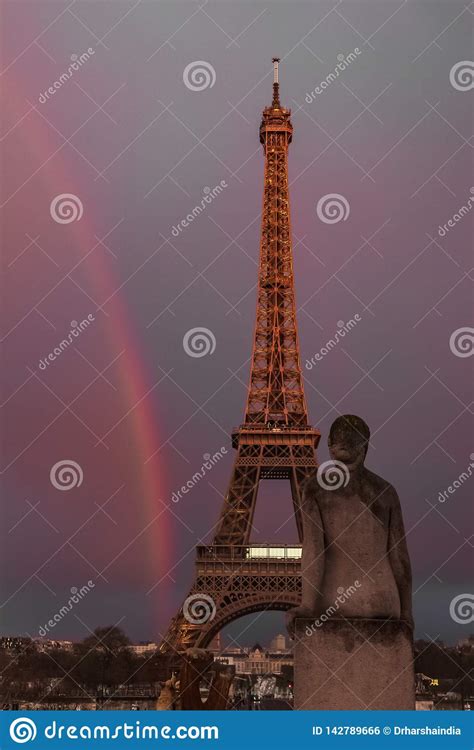 Rainbow Behind Eiffel Tower In Paris France Editorial Image