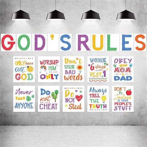 20 Pieces Ten Commandments Poster For Kids Christian Bible
