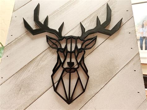 Geometric Deer Head Wall Art Farm House White Wood Frame Etsy