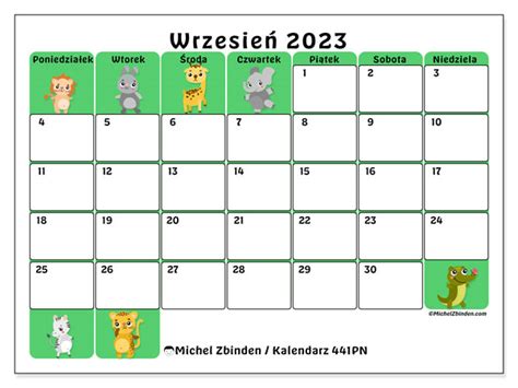 Kalendarze Wrzesień 2023 Michel Zbinden Pl