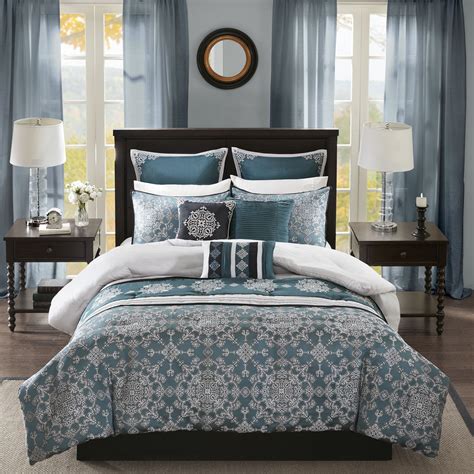 Madison Park Everett Teal 9 Piece Jacquard Comforter Set King Blue