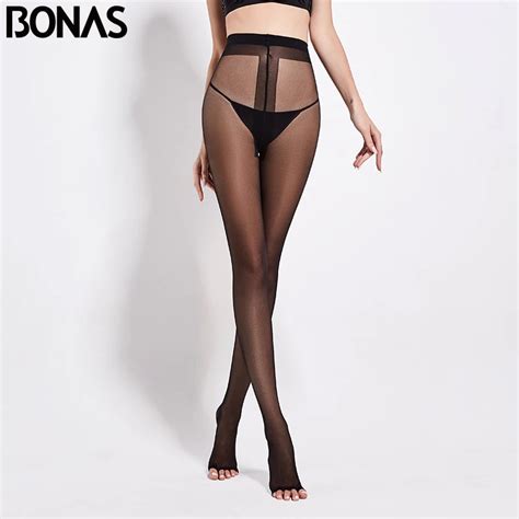BONAS D Women S Open Toe T Crotch Nylon Tights Monochromatic Spandex Pantyhose Thin Female