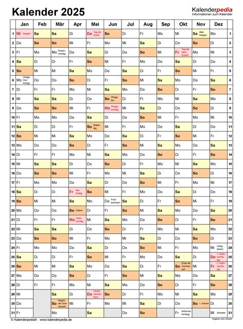 Kalender 2025 Zum Ausdrucken In Excel 19 Vorlagen Kos