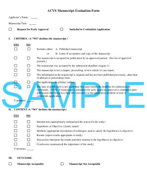 Fillable Online Sample Acvs Committee Manuscript Evaluation Form Fax