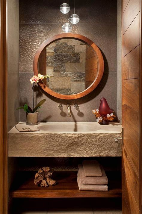 Rustic Powder Room With Bespoke Sandstone Countertop And Integral Sink