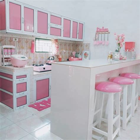 gambar desain dapur cantik warna pink    cari