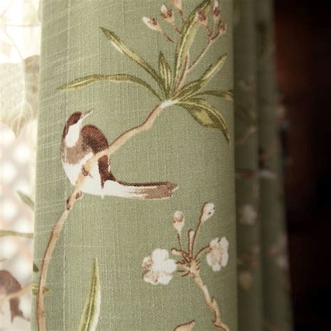 Classic Retro Kale Green Curtains Birds Peach Country Drapes Anady Top