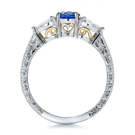 Heirloom petite milgrain engagement ring. Custom Blue Sapphire and Diamond Hand Engraved Engagement Ring - Seattle Bellevue | Joseph Jewelry