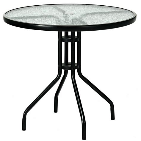 32 Patio Tempered Glass Top Round Table Wumbrella Hole Steel Outdoor
