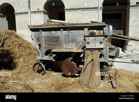 Vintage Old Or Antique Wooden Threshing Machine Aka A Thrashing Machine Or Thrasher Provence